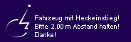 Abstand halten, Heckeinstieg Abstand halten, Heckeinstieg