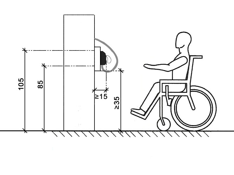 Skizze Rollifahrer fährt auf eine barrierefreie Ladesäule zu