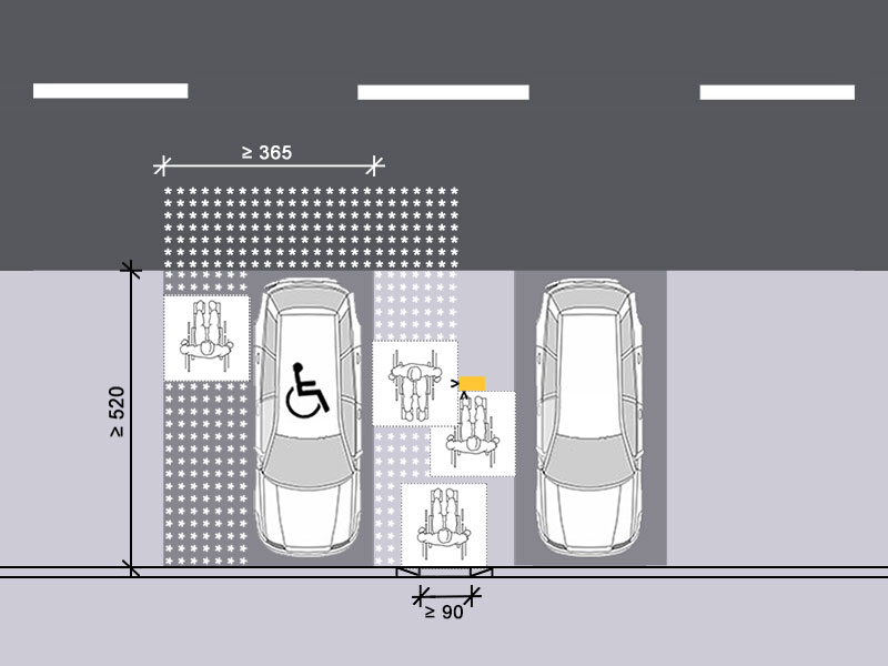 Grafik Rollifahrer auf einem barrierefreien Ladeplatz