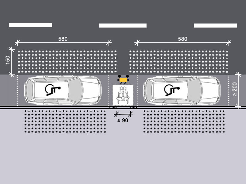 Grafik Rollifahrer mit Ladesäule auf Fahrbahnniveau