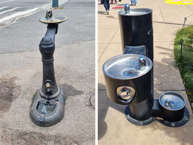 2 Fotos Trinkbrunnen für alle in verschiedenen Höhen