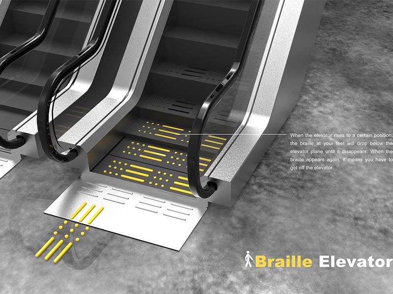 Rolltreppe für Sehbehinderte und Blinde