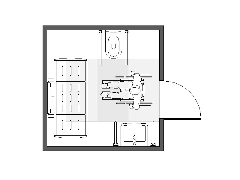 Grundriss öffentliches Behinderten-WC nach DIN 18040-1 Skizze Bewegungsflächen WC mit Pflegeliege