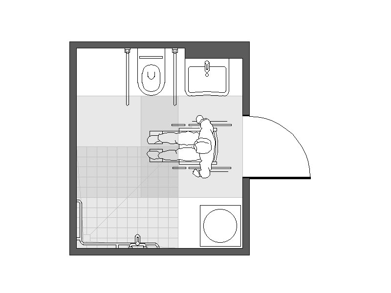 Skizze Bewegungsfl&auml;chen Bad mit Dusche, WC, WT und Waschmaschine