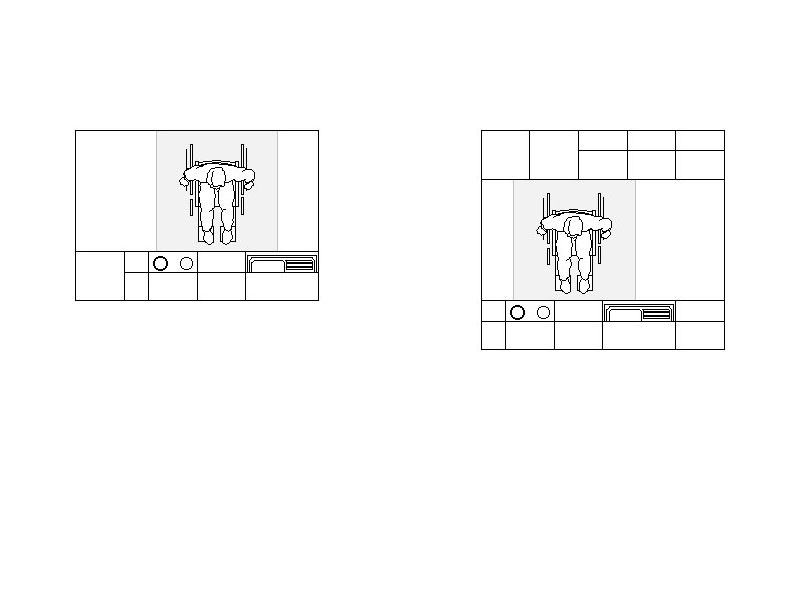 Skizze K&uuml;che mit Bewegungsfl&auml;che f&uuml;r Rollstuhlfahrer 1,5m x 1,5m