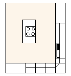 Küche L-Form mit Kochinsel, Abstandsflächen 1,20