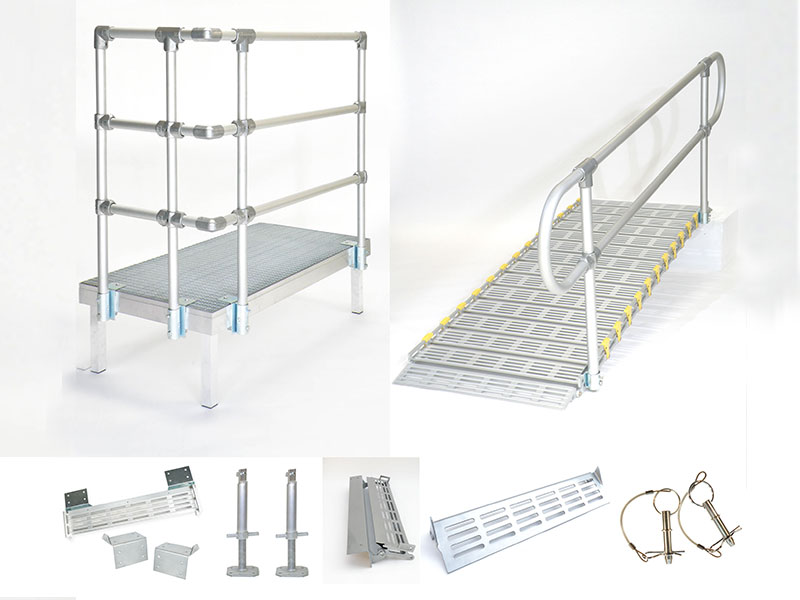 aufrollbare Rampe mit Podesten, Handlauf und weiterem Zubeh&ouml;r