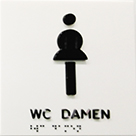 Raumschild für Damen-WC mit tastbaren Buchstaben und Piktogrammen