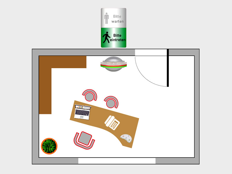 Grafik des Grundrisses eines Büros und der Beuchsanzeige