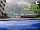 Rollisymbol-Aufkleber auf der Heckscheibe eines PKWs
