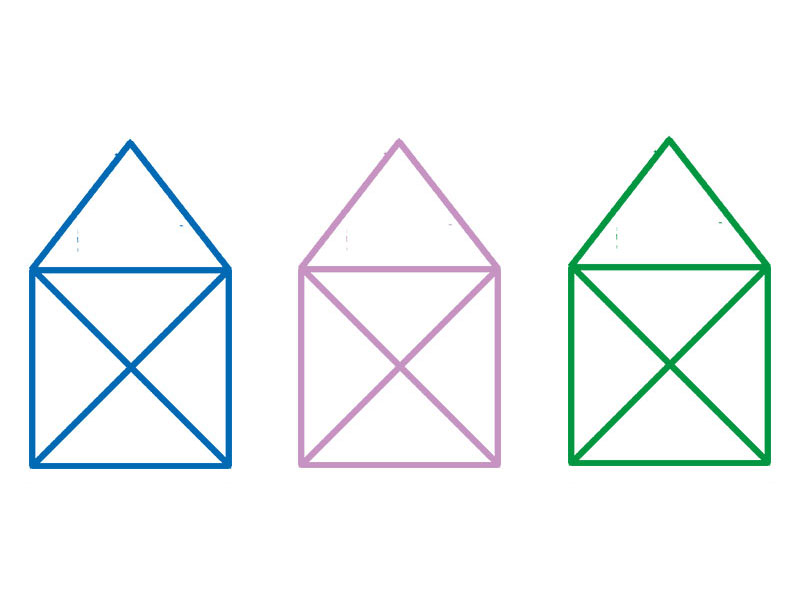 3 einfach gezeichnete Häuser