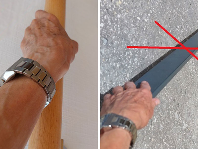 2 Fotos - gut greifbarer runder und zschlecht greifbarer eckiger Handlauf